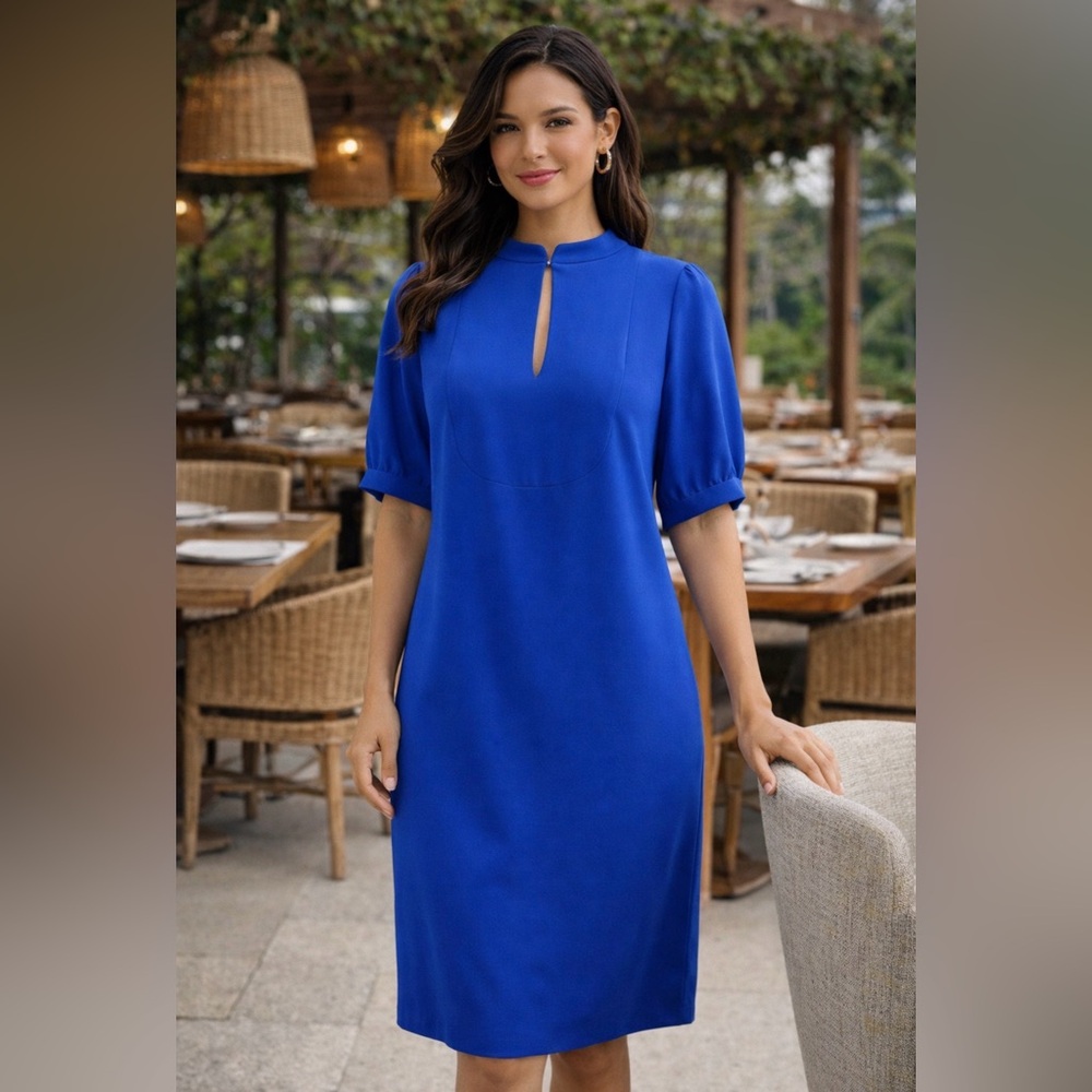 J Crew Dress Cobalt Blue 8 Short Sleeve Shift Career Church Casual